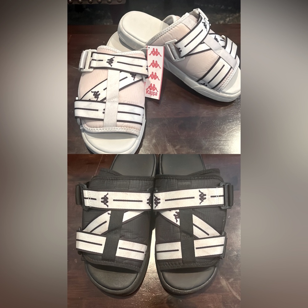 Kappa Black and White Slides/Sandals. 2 pairs